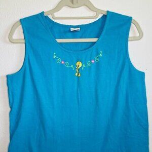VINTAGE | 1990s Tweety Bird Tank Top Blue Looney Toons Y2K Large
